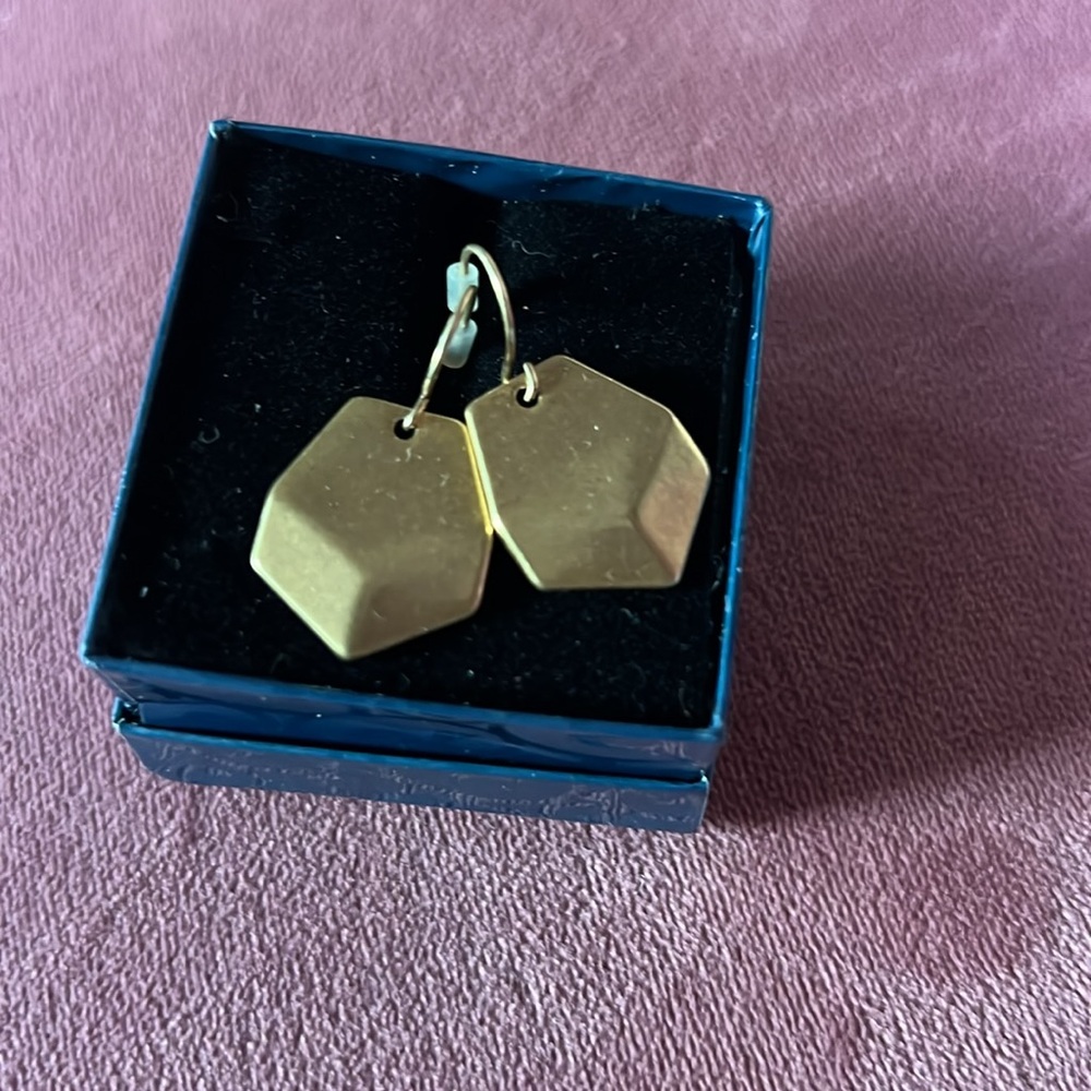 J.Crew Gold Geometric Pentagon Drop Earrings - Picture 2 of 3